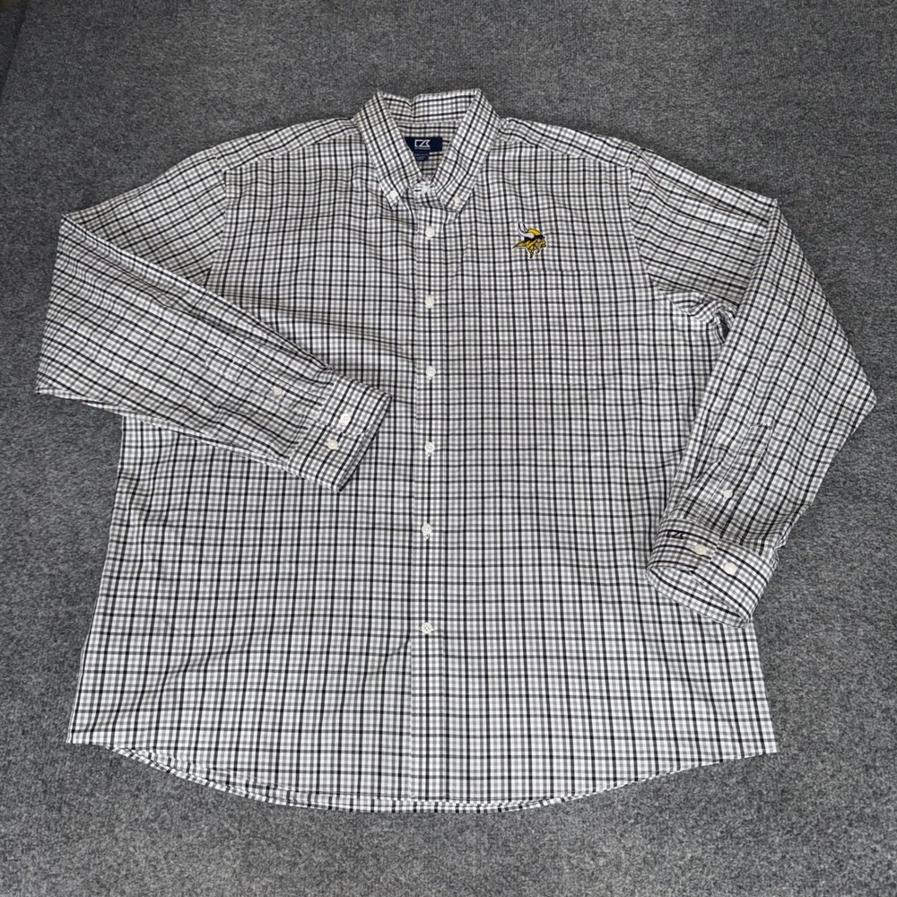 Cutter & Buck Mens Minnesota Vikings Gingham Plaid Button Down Shirt XXL Black